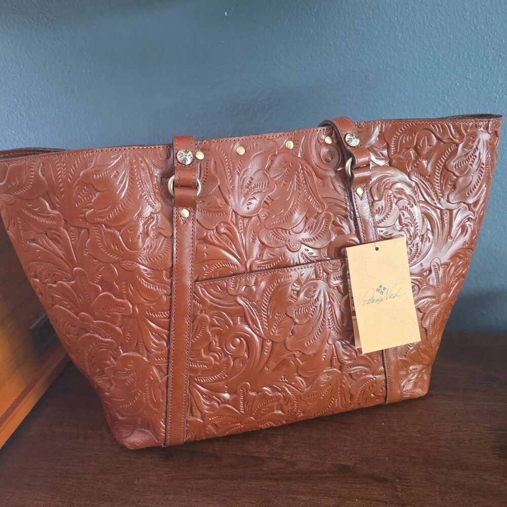 NWT Patricia Nash Benvenuto Florence Brown Tooled Large Tote Leather Studed Coin - Picture 7 of 11